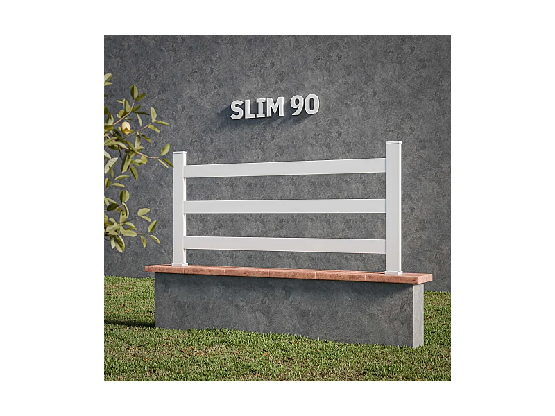 Kit Clôture SLIM PVC Blanc H. 90 cm x L. 11.10 m - 3 Lisses