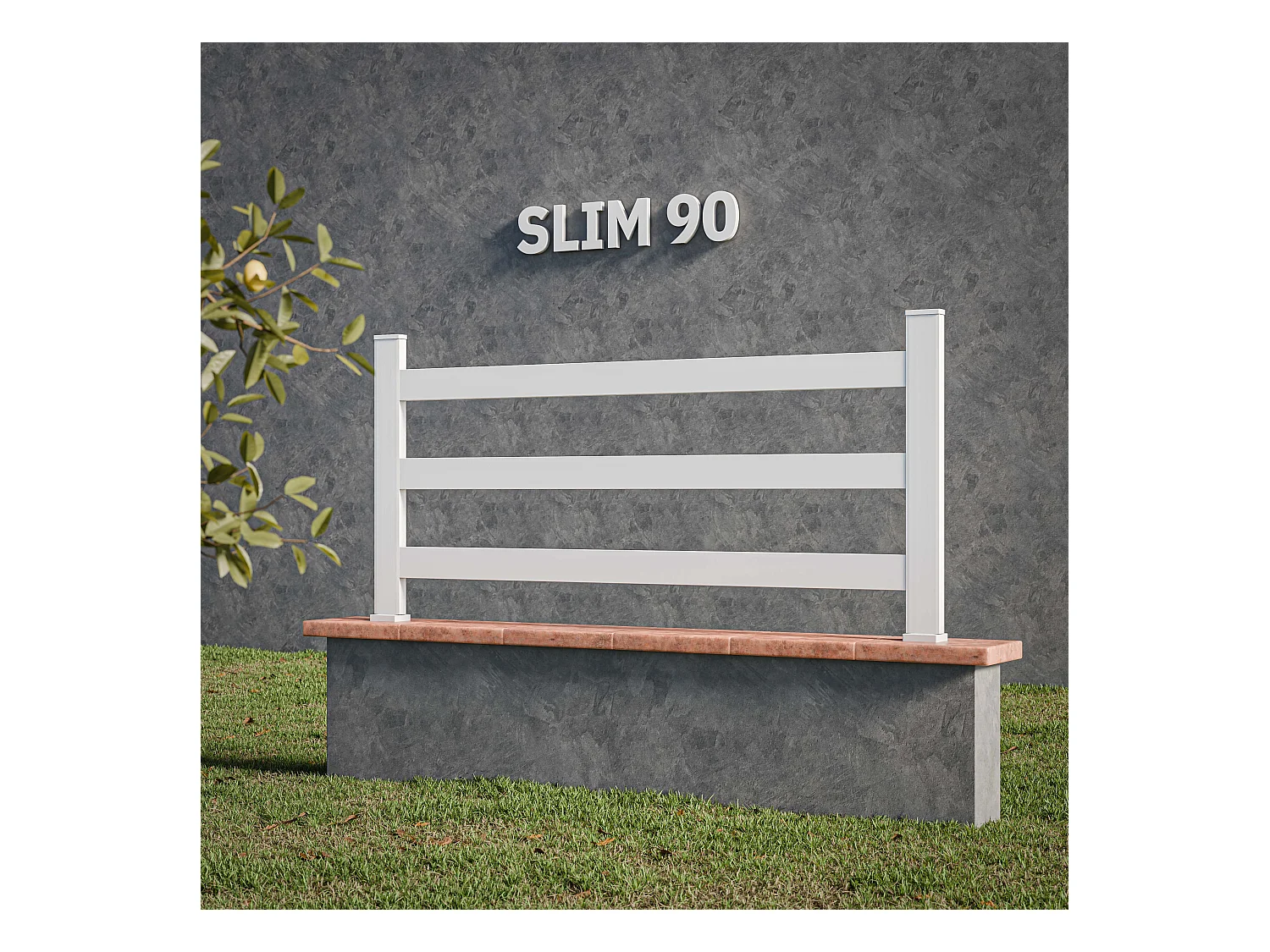 Kit Clôture SLIM PVC Blanc H. 90 cm x L. 11.10 m - 3 Lisses