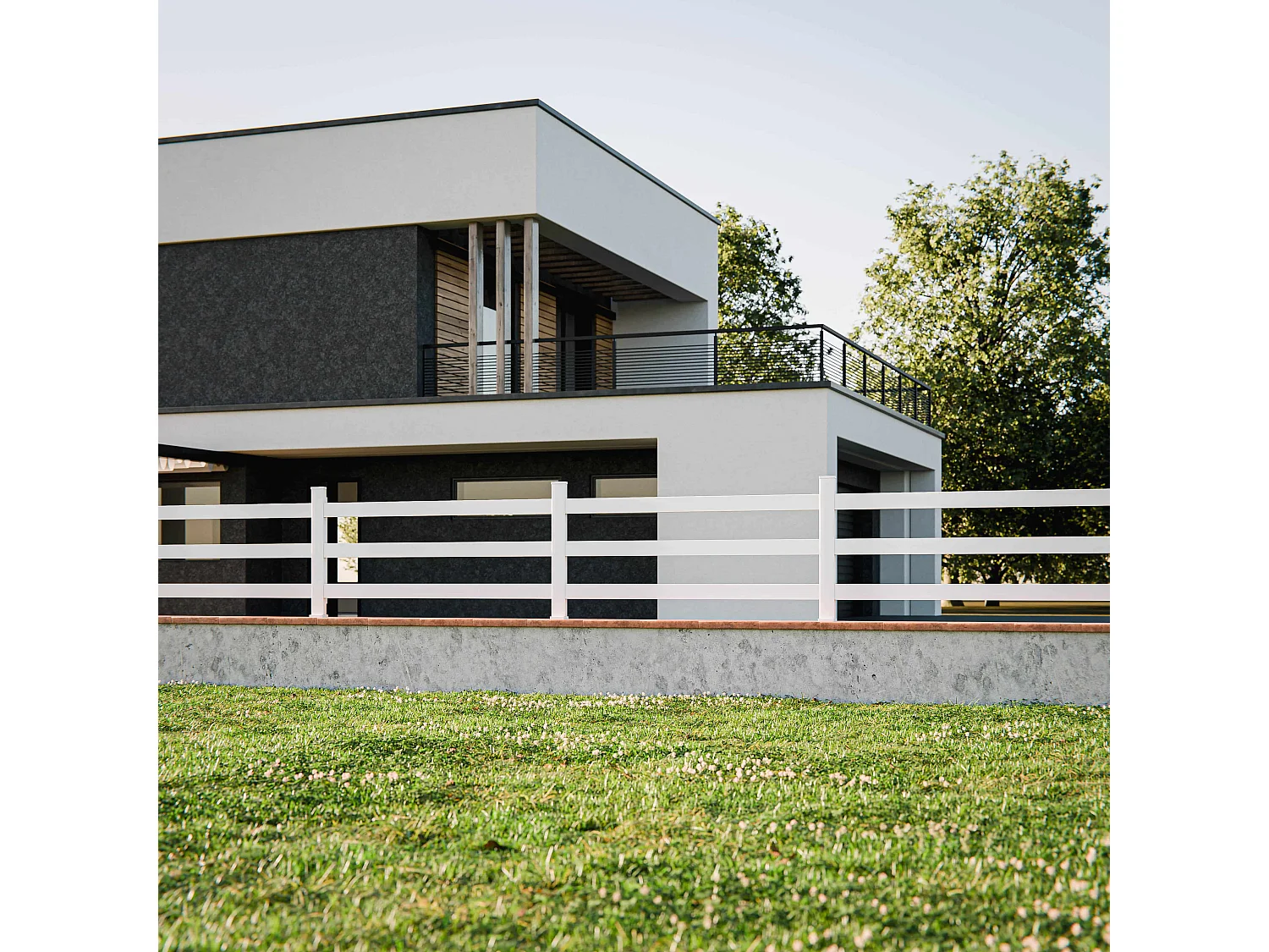 Kit Clôture SLIM PVC Blanc H. 90 cm x L. 11.10 m - 3 Lisses