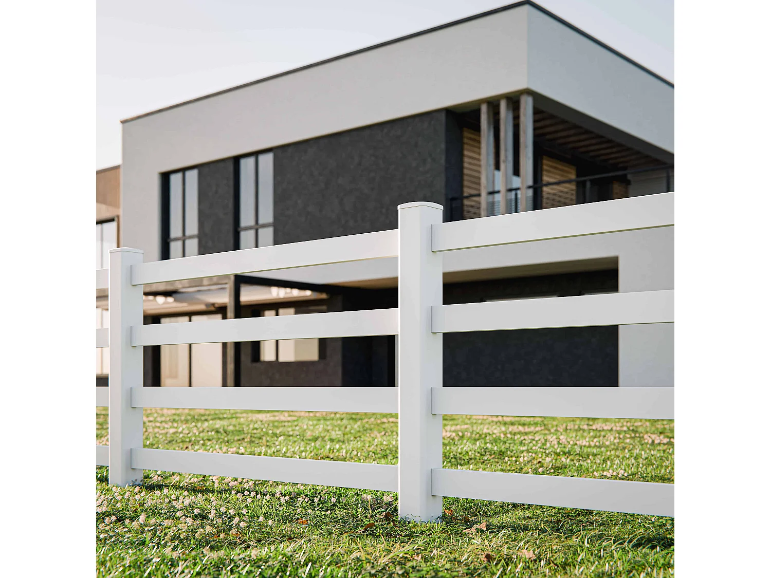 Kit Clôture PRO PVC Blanc H. 120 cm x L. 5.70 m - 4 Lisses