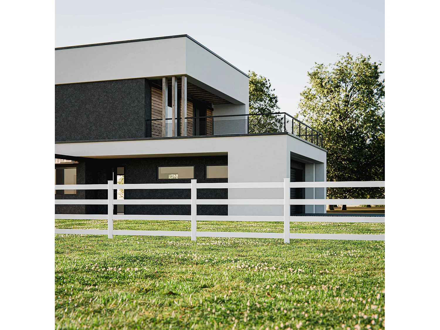 Kit Clôture SLIM PVC Blanc H. 120 cm x L. 5.60 m - 4 Lisses