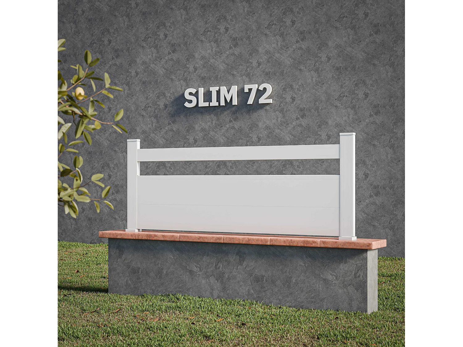 Kit Clôture SLIM PVC Blanc H. 72 cm x L. 5.60 m - 1 lisse + 2 soubassements