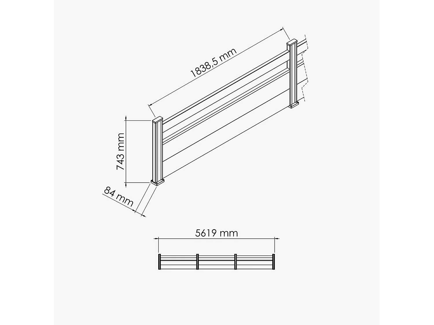 Kit Clôture SLIM PVC Blanc H. 72 cm - 1 lisse + 2 soubassements - 5,60 m