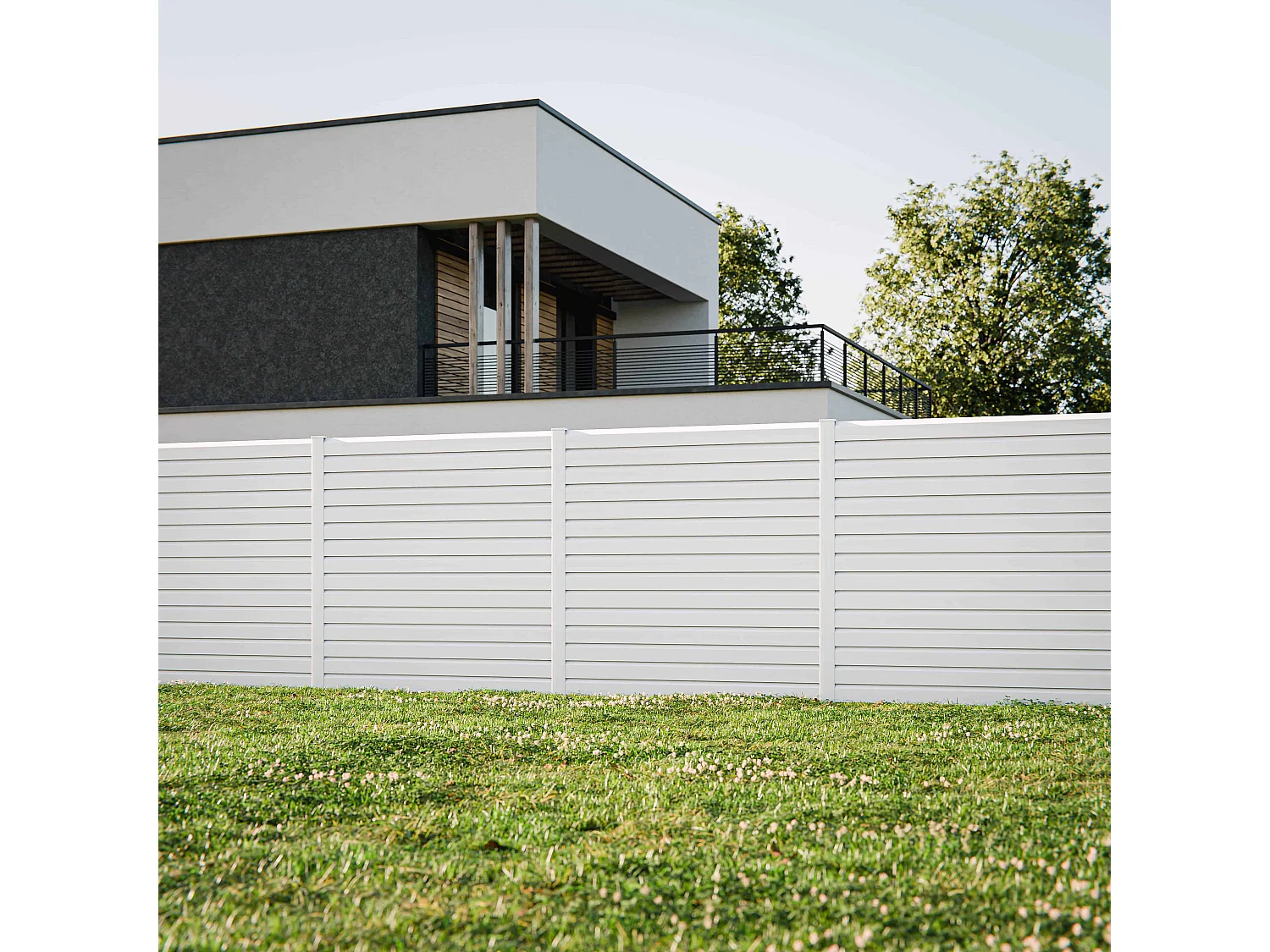 Kit Clôture SLIM PVC Blanc H. 180 cm x L. 5.60 m - 15 Lisses claire-voie