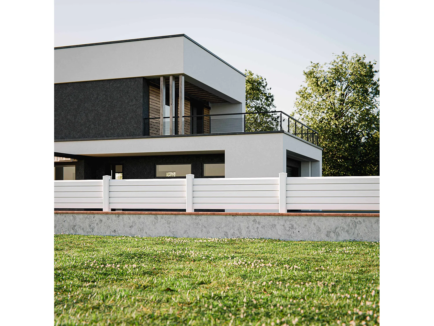 Kit Clôture PRO PVC Blanc H. 72 cm x L. 11.30 m - 5 Lisses claire-voie