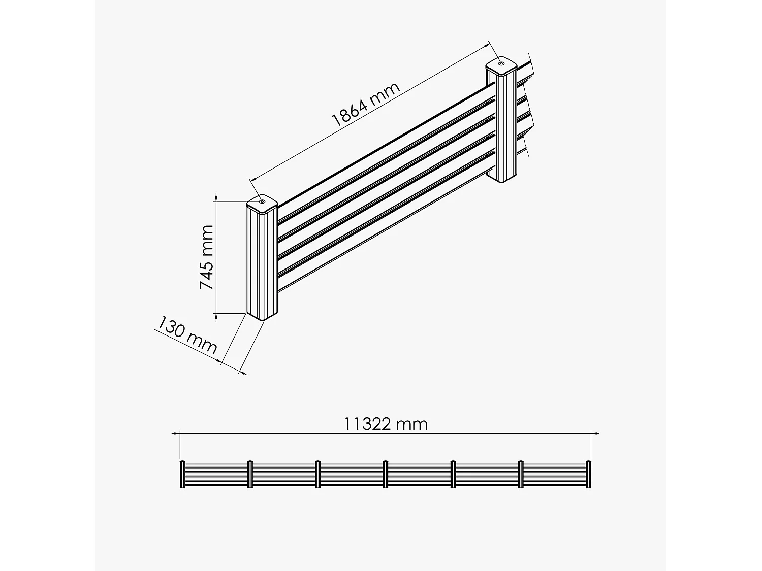 Kit Clôture PRO PVC Blanc H. 72 cm - 5 Lisses claire-voie - 11,30 m