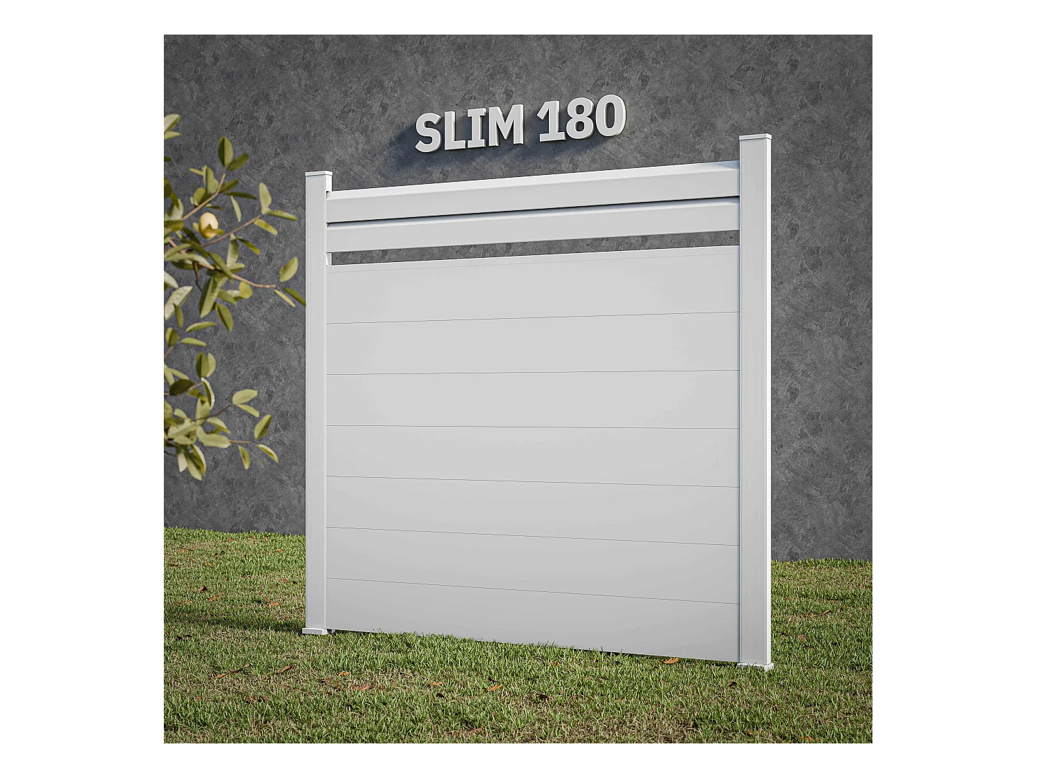 Kit Clôture SLIM PVC Blanc H. 180 cm x L. 11.10 m - 2 Lisses claire-voie + 7 Soubassements