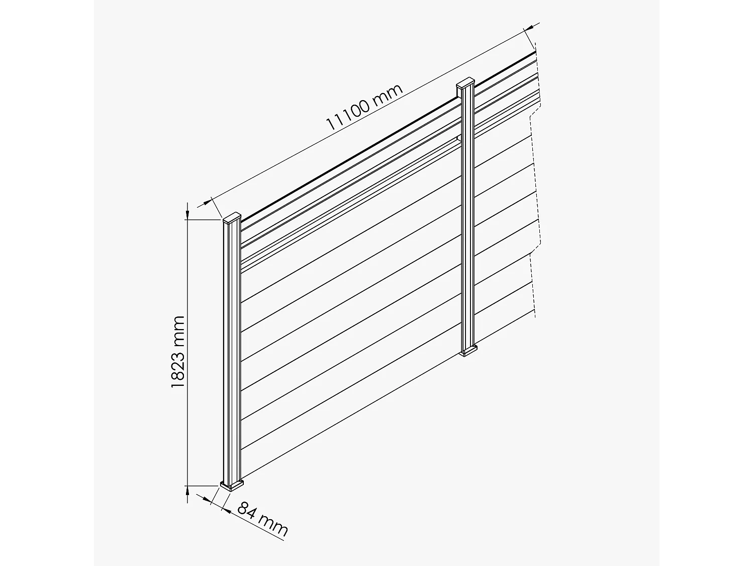 Kit Clôture SLIM PVC Blanc H. 180 cm x L. 11.10 m - 2 Lisses claire-voie + 7 Soubassements