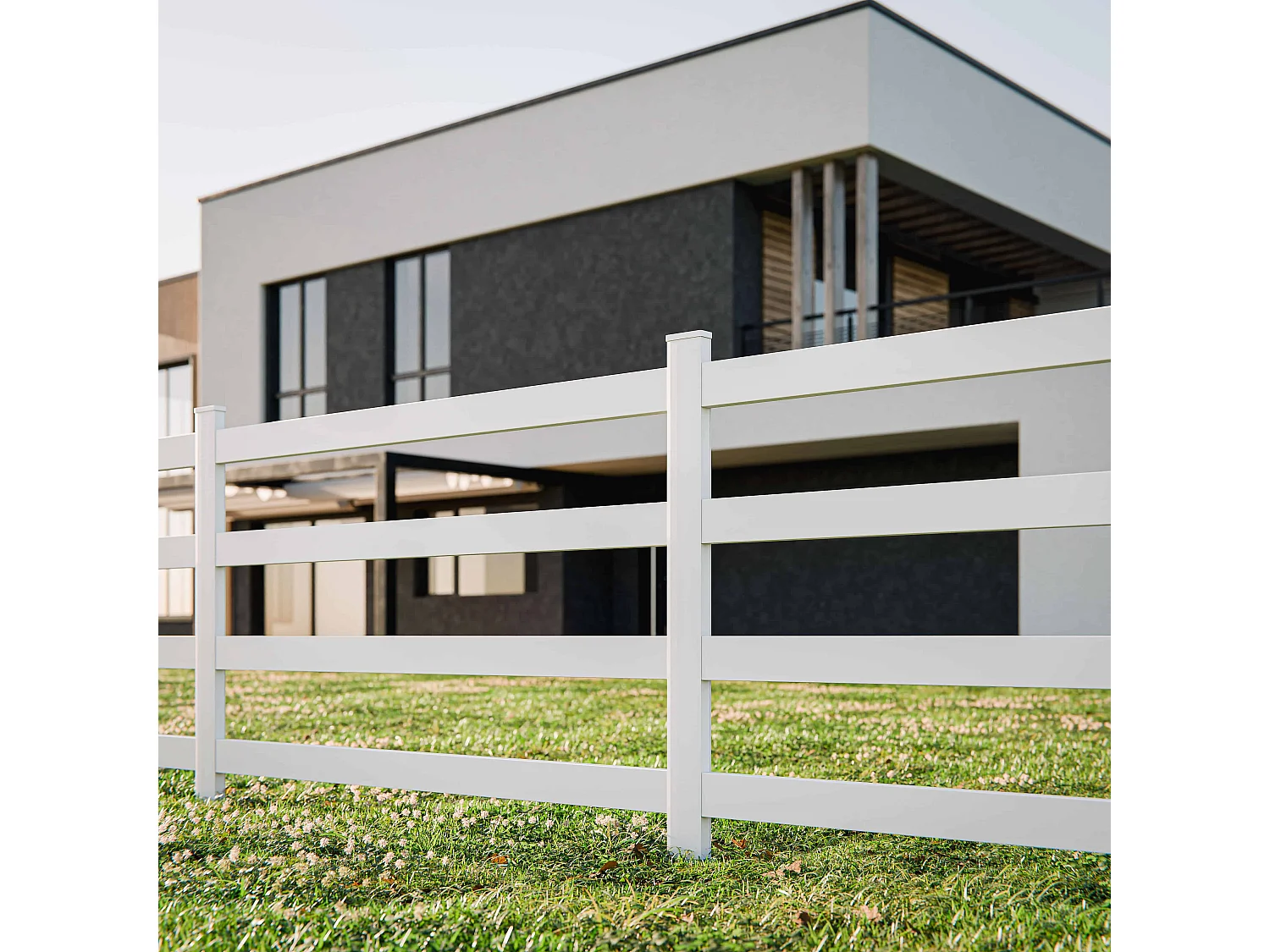 Kit Clôture SLIM PVC Blanc H. 120 cm x L. 11.10 m - 4 Lisses