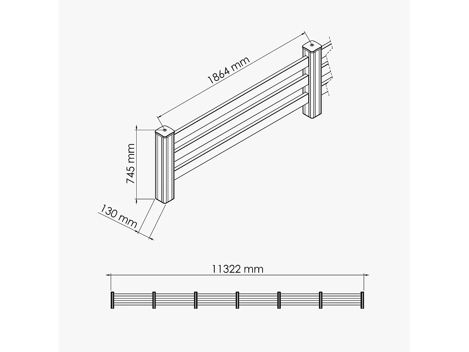 Kit Clôture PRO PVC Blanc H. 72 cm - 3 Lisses - 11,30 m