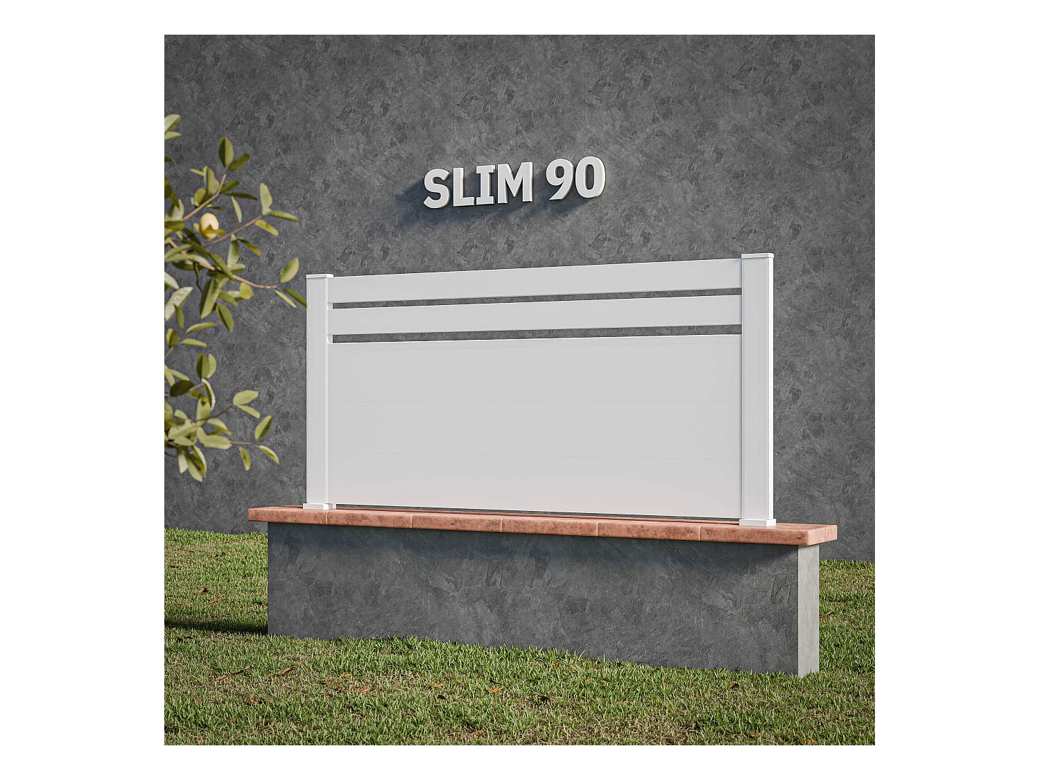 Kit Clôture SLIM PVC Blanc H. 90 cm x L. 11.10 m - 2 Lisses + 3 Soubassements