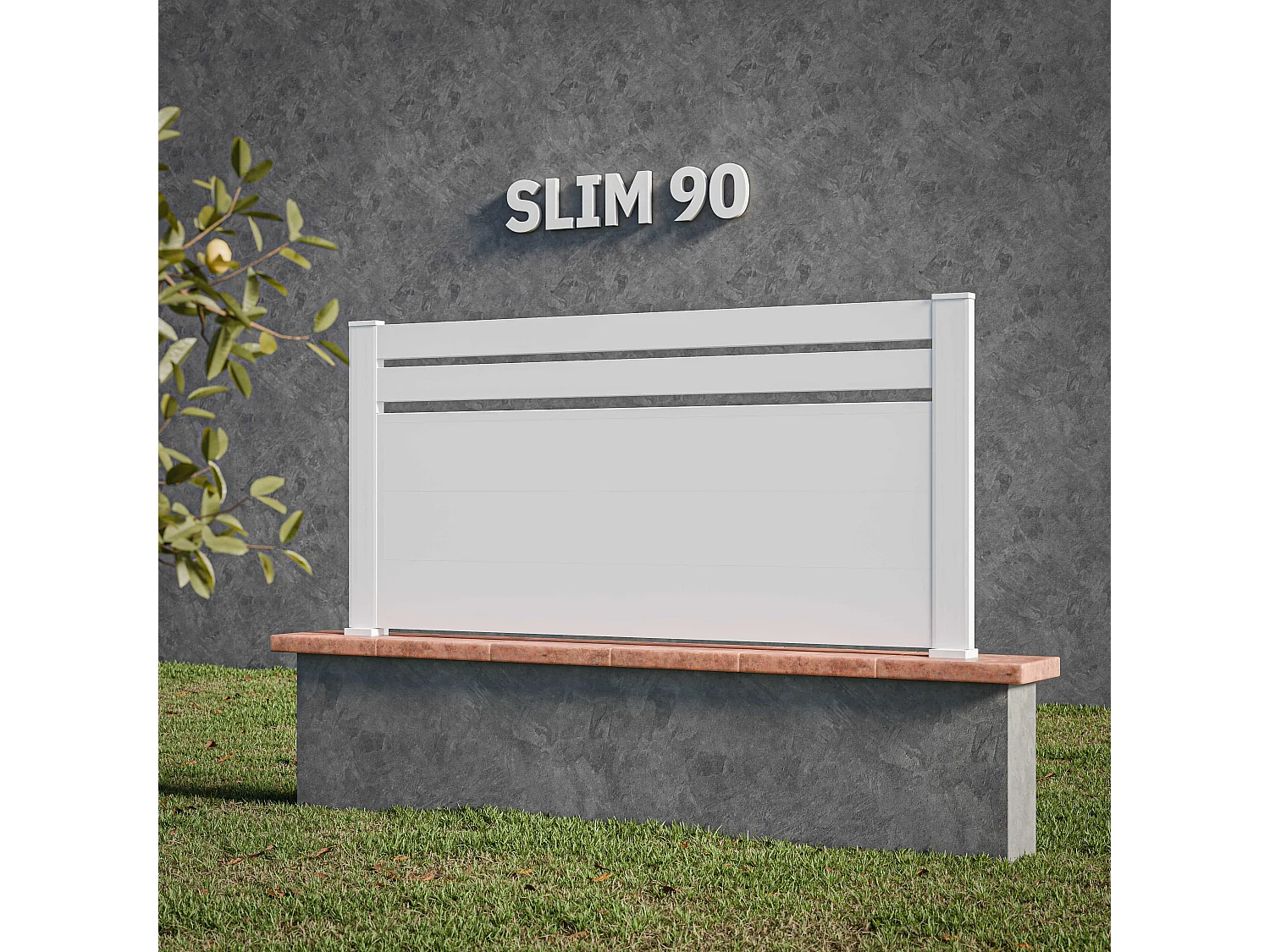 Kit Clôture SLIM PVC Blanc H. 90 cm x L. 11.10 m - 2 Lisses + 3 Soubassements