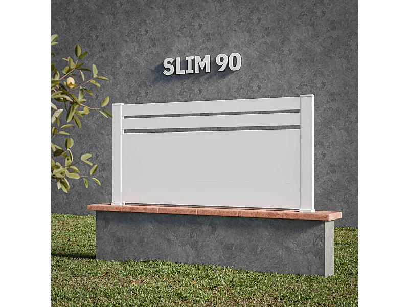 Kit Clôture SLIM PVC Blanc H. 90 cm x L. 11.10 m - 2 Lisses + 3 Soubassements