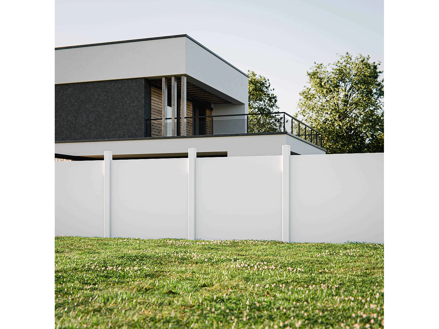Kit Clôture PRO PVC Blanc H. 180 cm - 8 Soubassements - 5,70 m