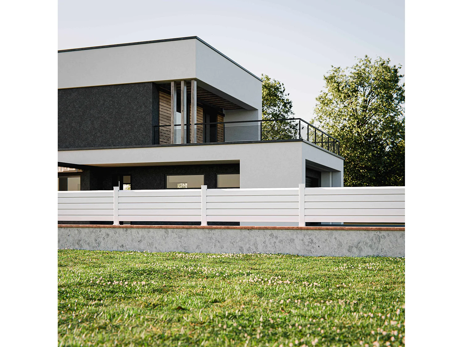 Kit Clôture SLIM PVC Blanc H. 72 cm x L. 11.10 m - 5 Lisses claire-voie