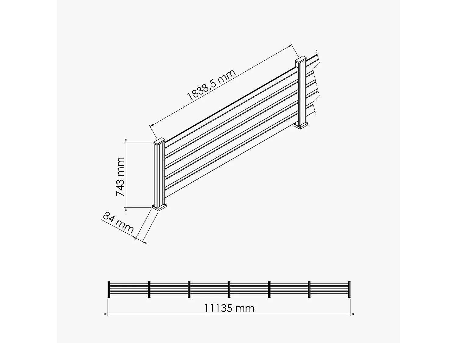 Kit Clôture SLIM PVC Blanc H. 72 cm - 5 Lisses claire-voie - 11,10 m