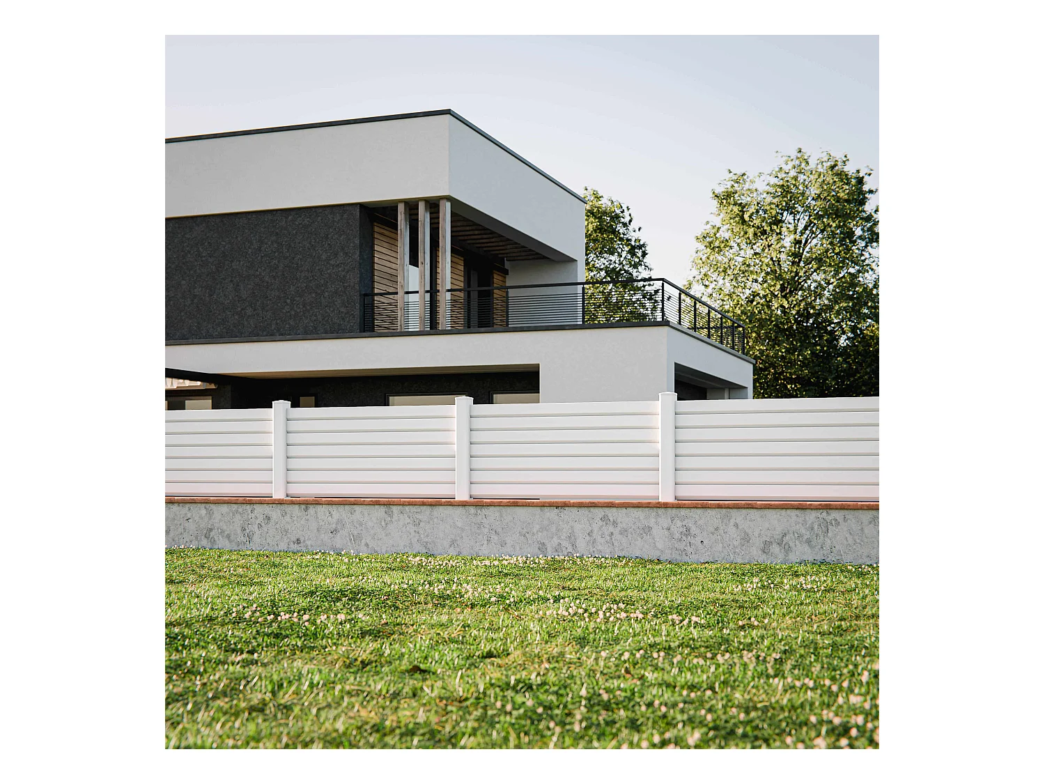 Kit Clôture PRO PVC Blanc H. 90 cm x L. 5.70 m - 7 Lisses claire-voie