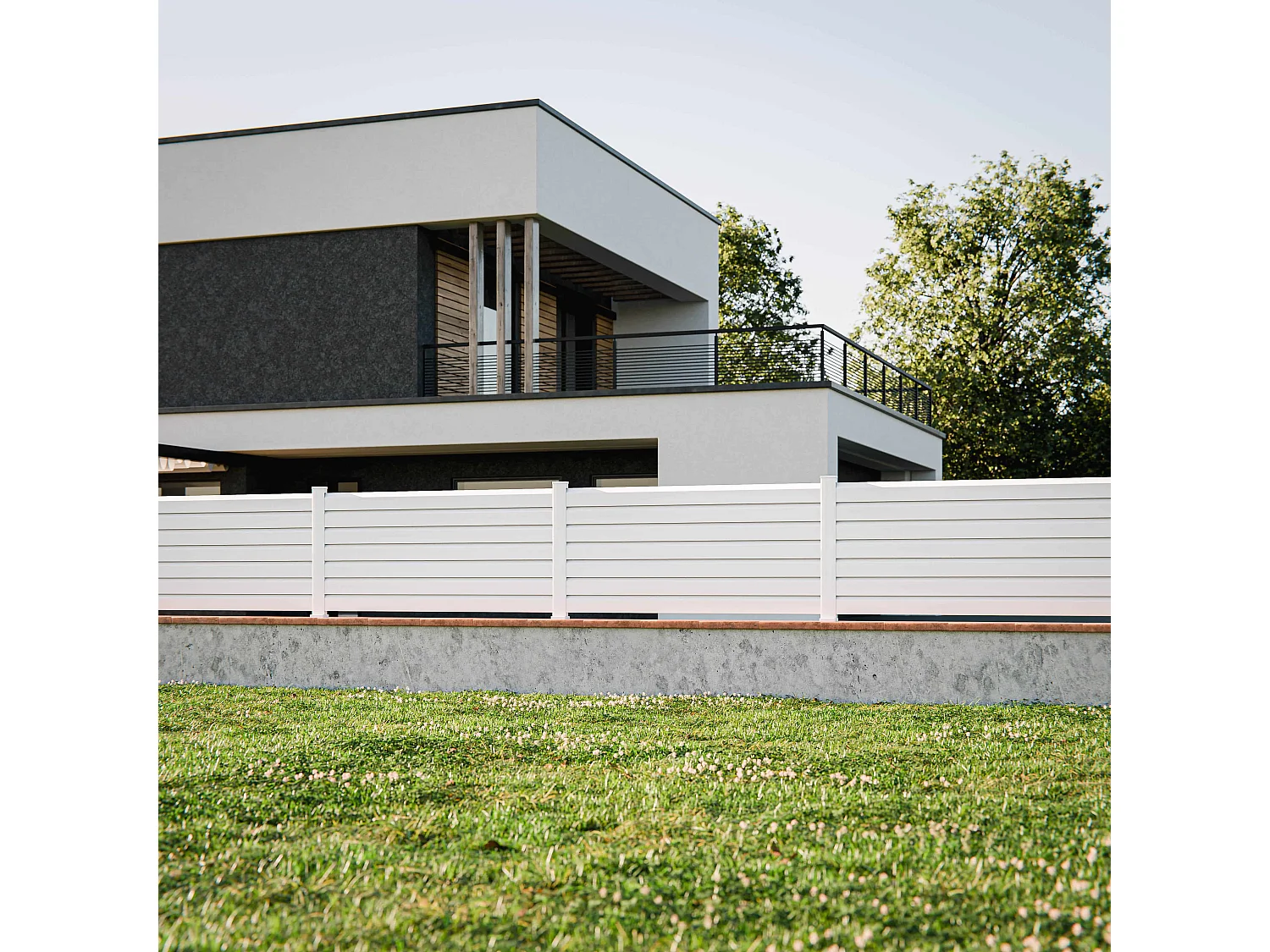 Kit Clôture SLIM PVC Blanc H. 90 cm x L. 5.60 m - 7 Lisses claire-voie