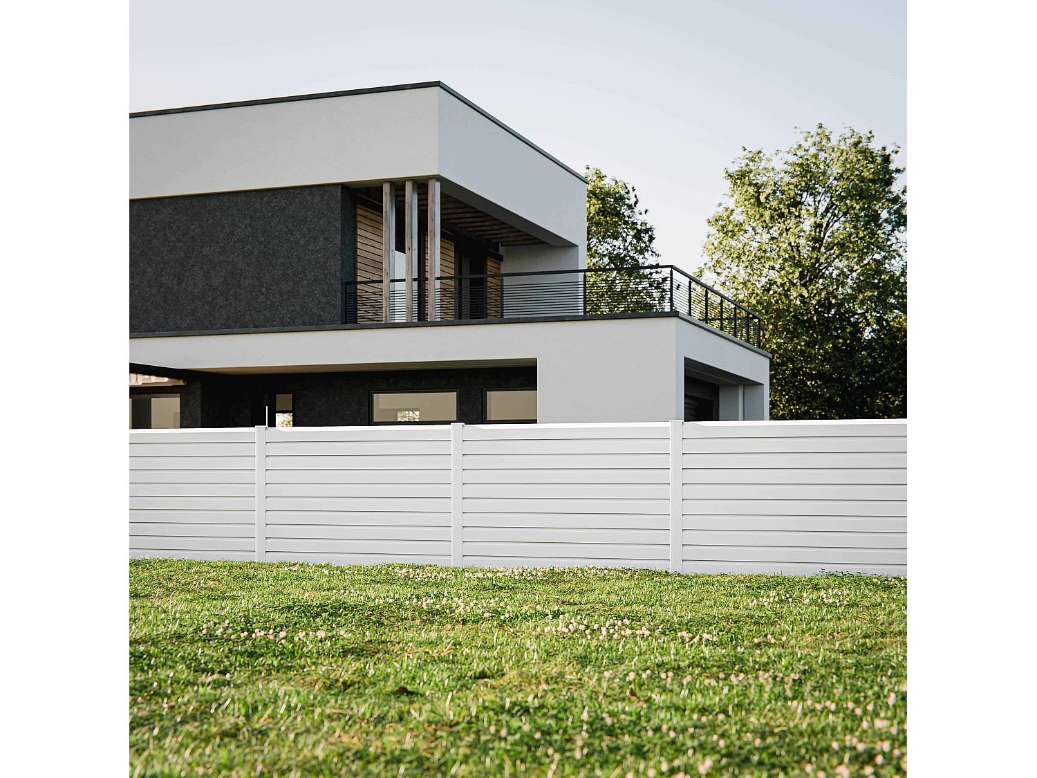 Kit Clôture SLIM PVC Blanc H. 120 cm - 10 Lisses claire-voie - 5,60 m