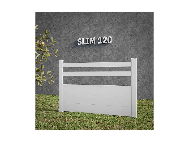 Kit Clôture SLIM PVC Blanc H. 120 cm x L. 11.10 m - 2 Lisses + 3 Soubassements