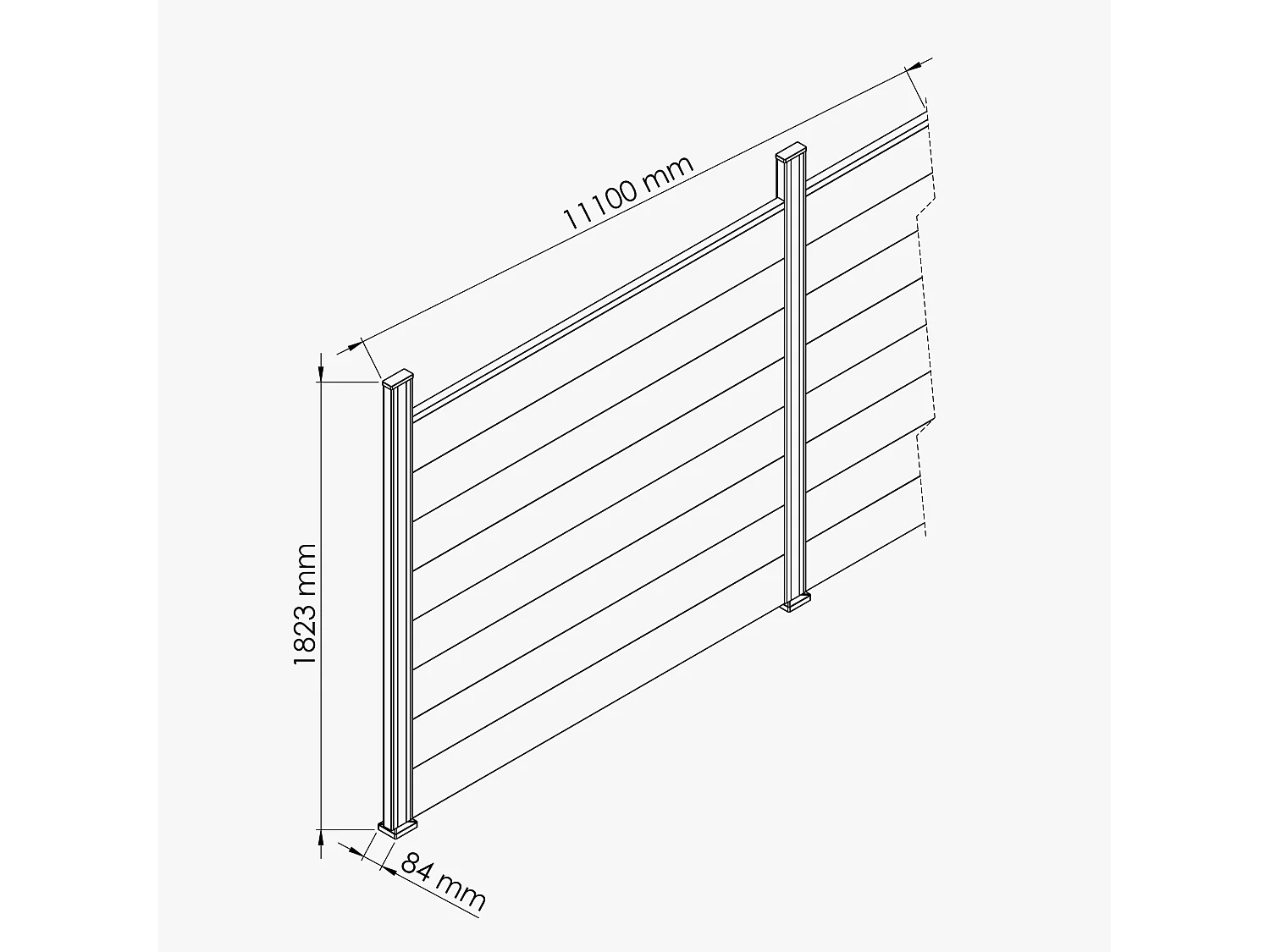 Kit Clôture SLIM PVC Blanc H. 180 cm x L. 11.10 m - 8 Soubassements