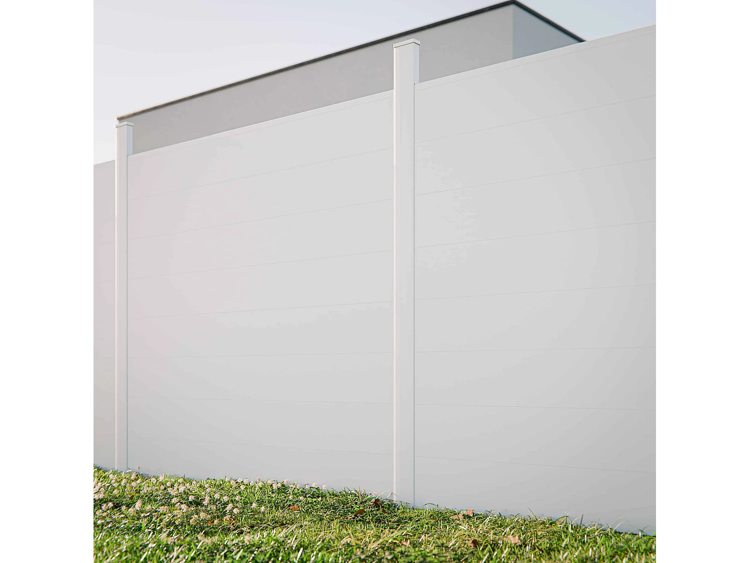 Kit Clôture SLIM PVC Blanc H. 180 cm x L. 11.10 m - 8 Soubassements