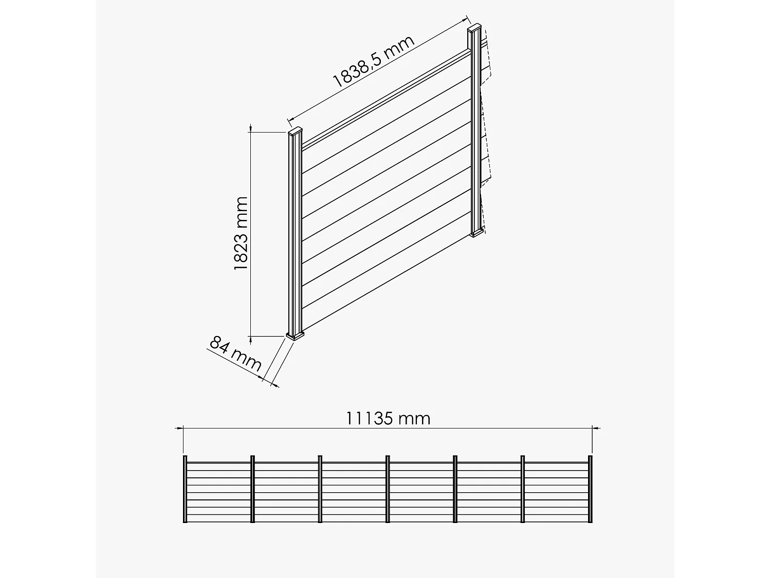 Kit Clôture SLIM PVC Blanc H. 180 cm - 8 Soubassements - 11,10 m