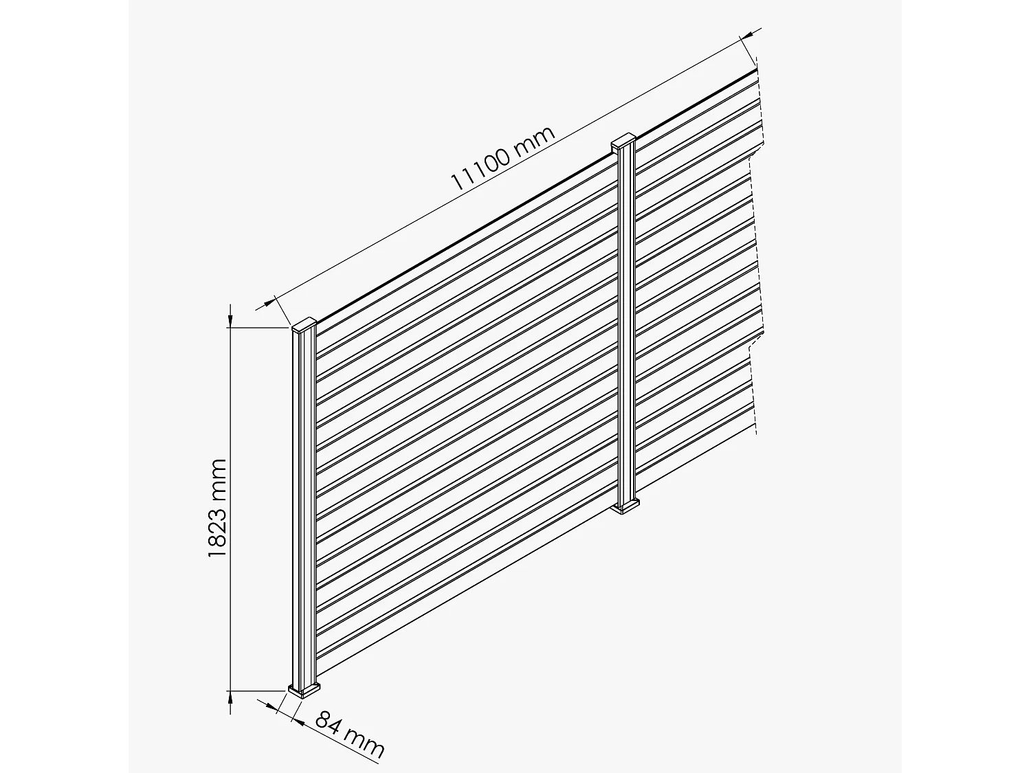 Kit Clôture SLIM PVC Blanc H. 180 cm x L. 11.10 m - 15 Lisses claire-voie