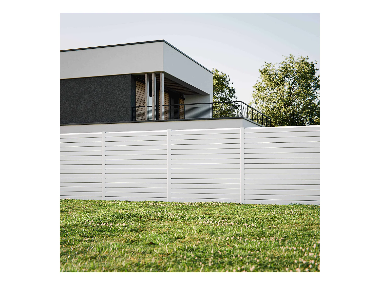 Kit Clôture SLIM PVC Blanc H. 180 cm x L. 11.10 m - 15 Lisses claire-voie