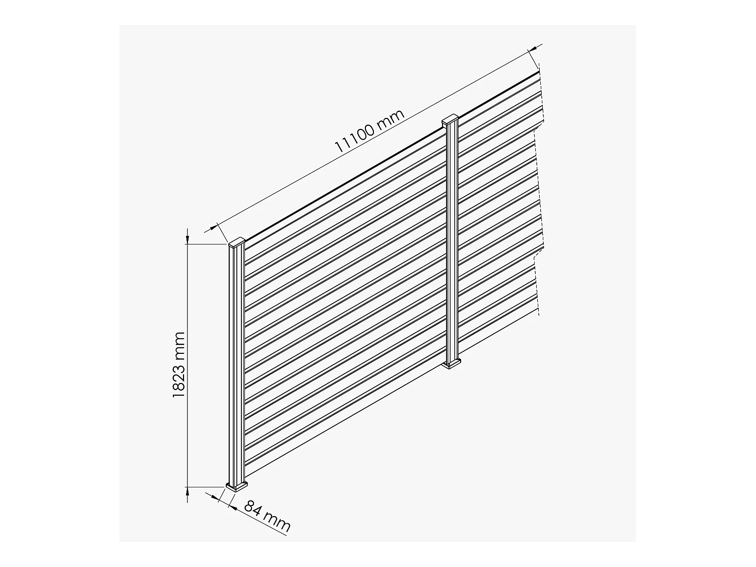 Kit Clôture SLIM PVC Blanc H. 180 cm x L. 11.10 m - 15 Lisses claire-voie