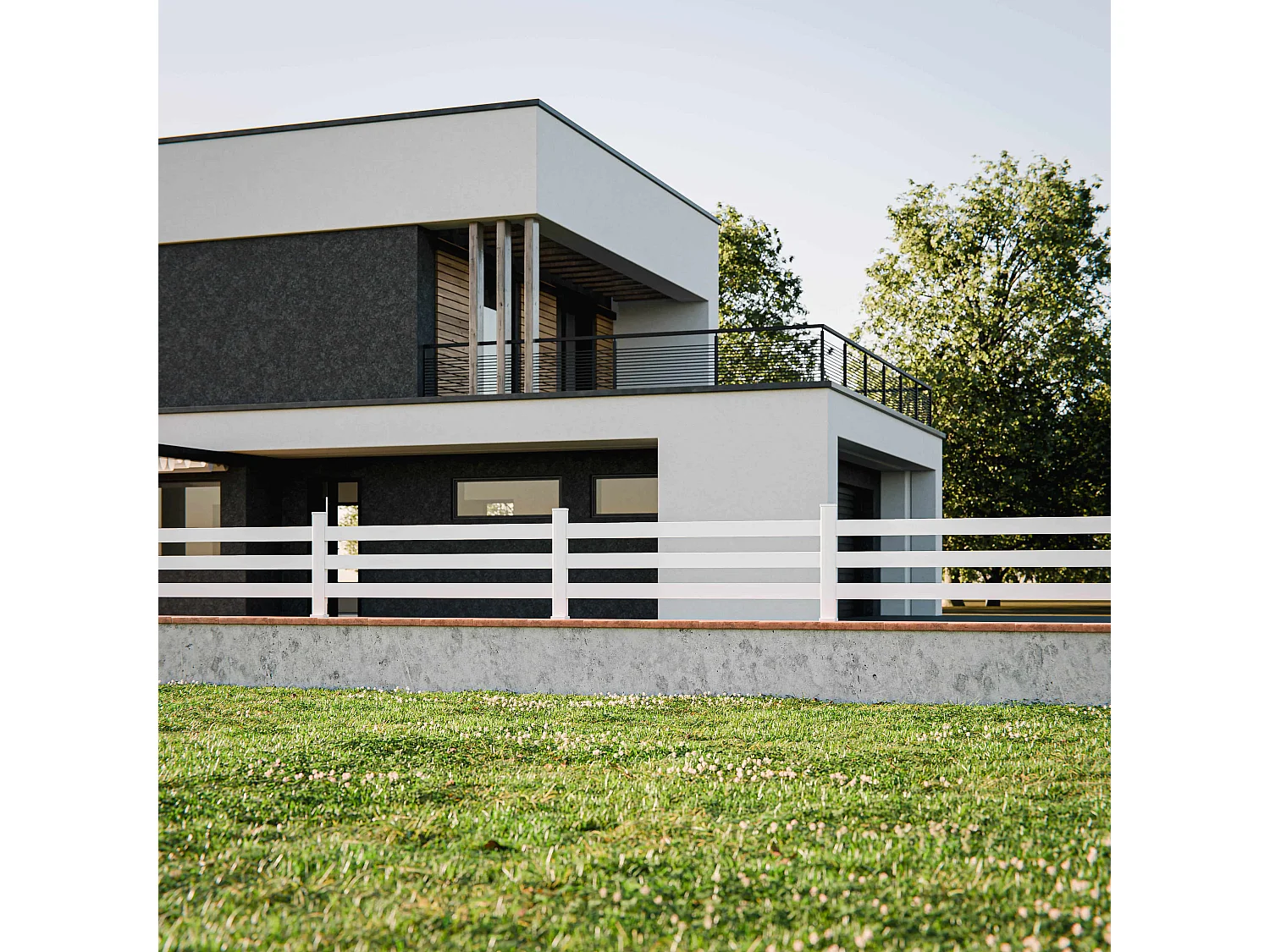 Kit Clôture SLIM PVC Blanc H. 72 cm x L. 11.10 m - 3 Lisses