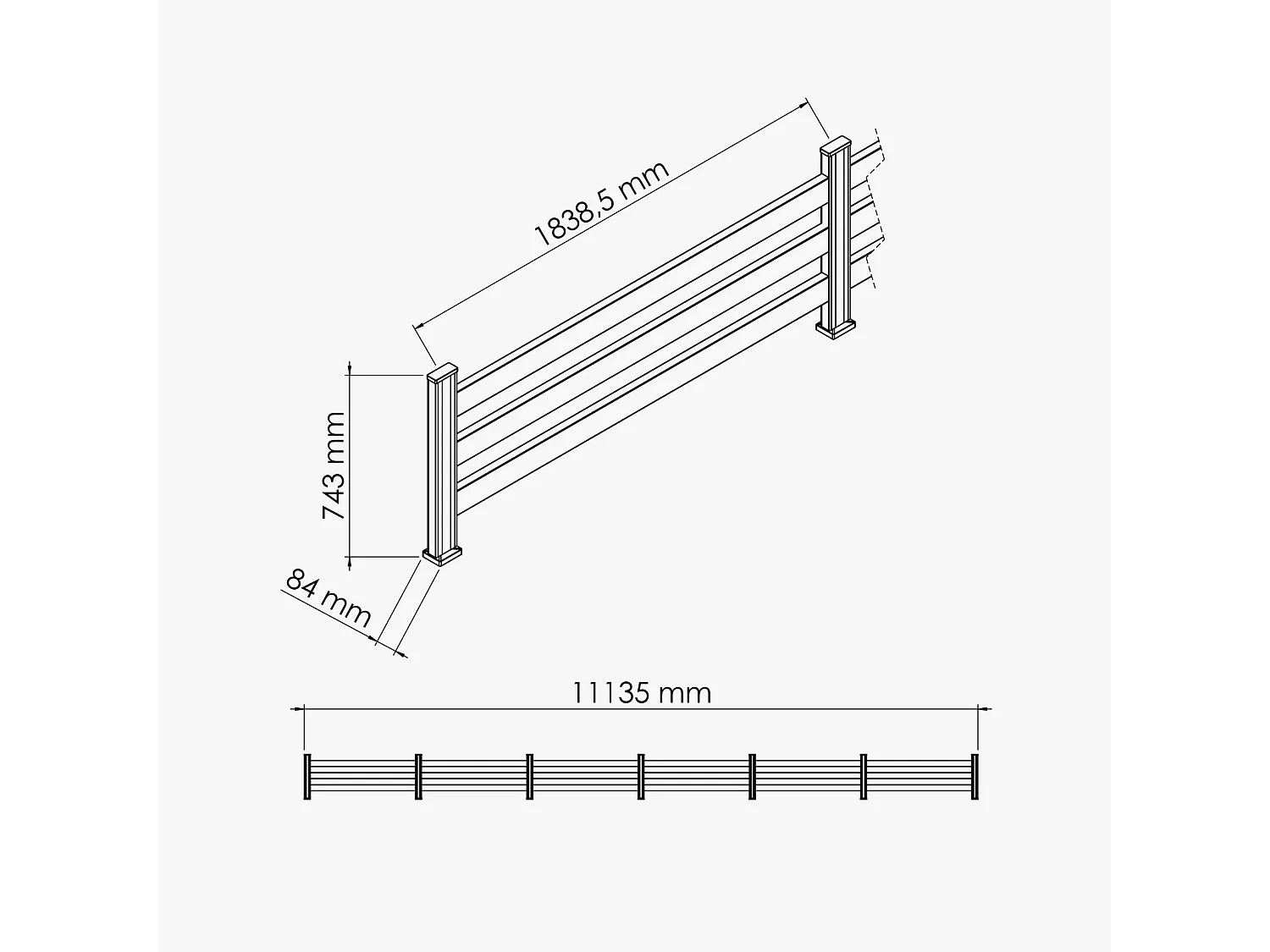 Kit Clôture SLIM PVC Blanc H. 72 cm - 3 Lisses - 11,10 m