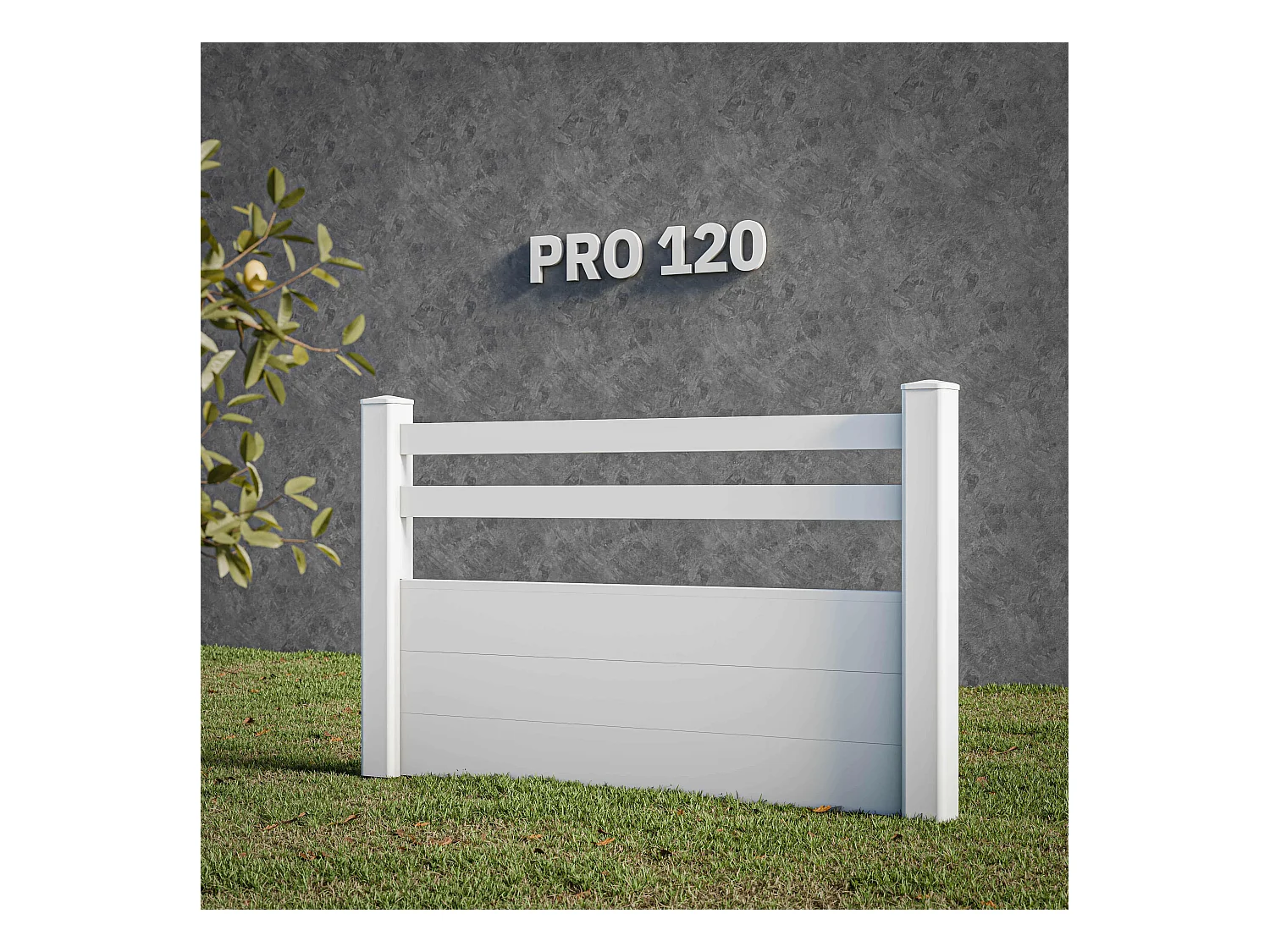Kit Clôture PRO PVC Blanc H. 120 cm x L. 5.70 m - 2 Lisses + 3 Soubassements