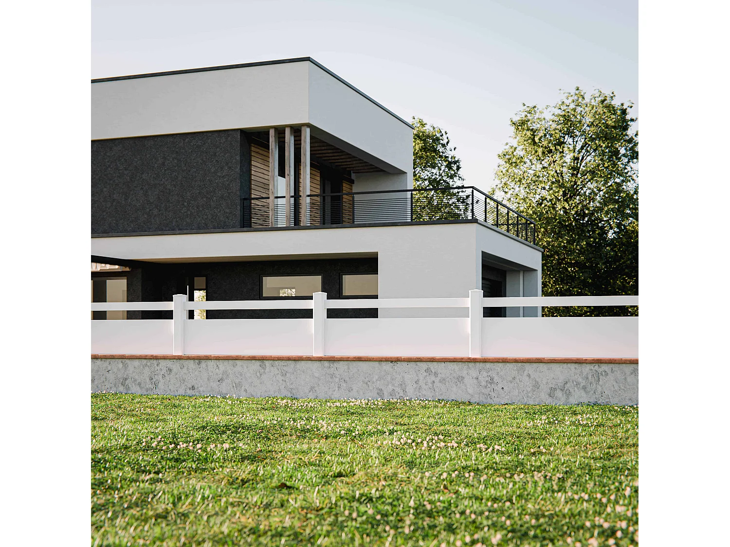 Kit Clôture PRO PVC Blanc H. 72 cm x L. 11.30 m - 1 Lisse + 2 Soubassements