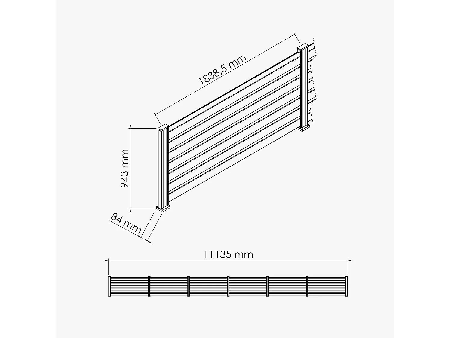 Kit Clôture SLIM PVC Blanc H. 90 cm - 7 Lisses claire-voie - 11,10 m