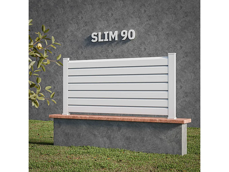 Kit Clôture SLIM PVC Blanc H. 90 cm x L. 11.10 m - 7 Lisses claire-voie