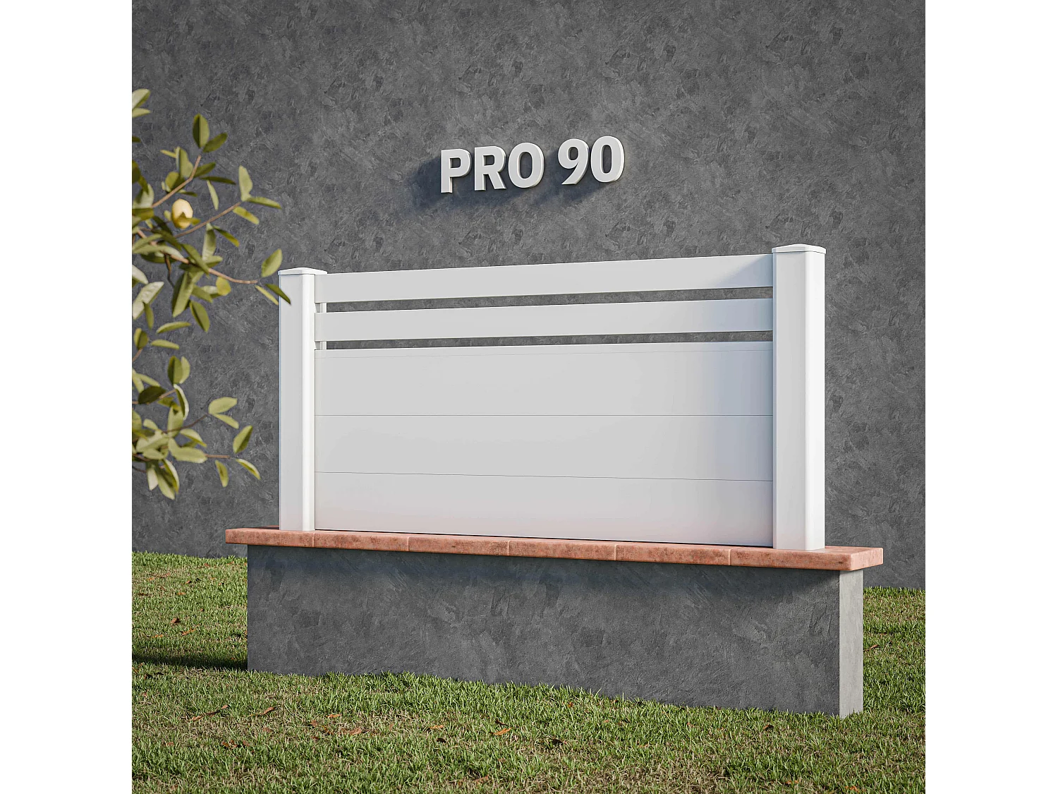 Kit Clôture PRO PVC Blanc H. 90 cm x L. 5.70 m - 2 Lisses + 3 Soubassements