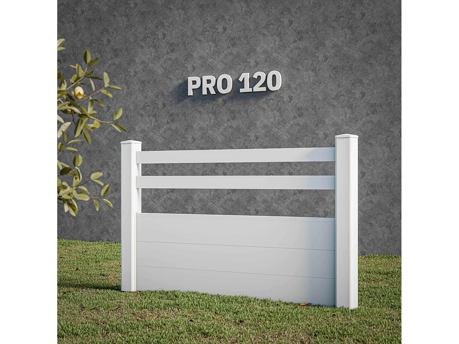 Kit Clôture PRO PVC Blanc H. 120 cm x L. 11.30 m - 2 Lisses + 3 Soubassements