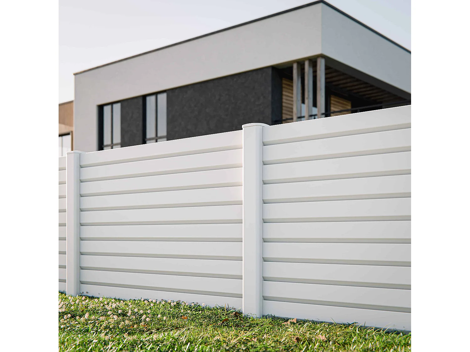 Kit Clôture PRO PVC Blanc H. 120 cm x L. 11.30 m - 10 Lisses claire-voie