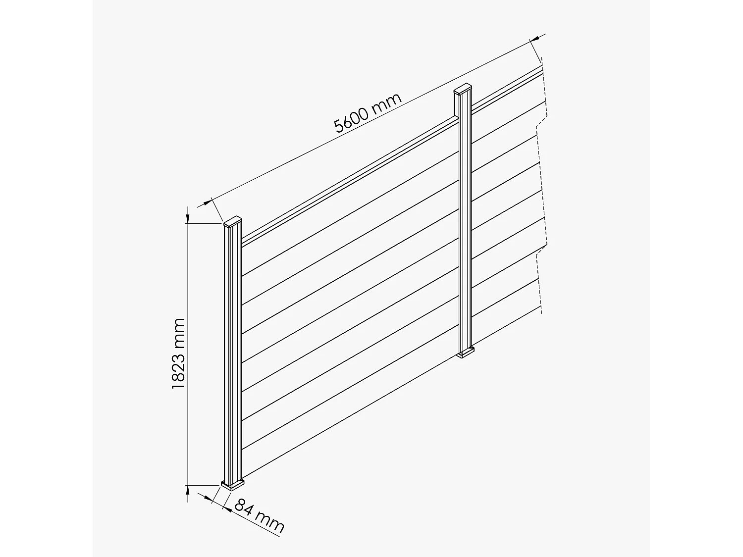 Kit Clôture SLIM PVC Blanc H. 180 cm x L. 5.60 m - 8 Soubassements
