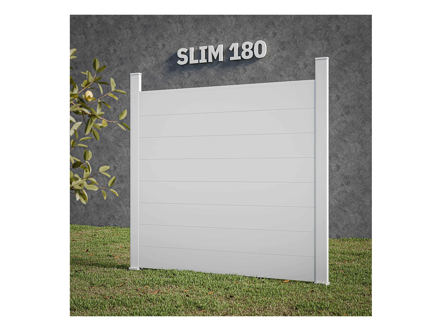 Kit Clôture SLIM PVC Blanc H. 180 cm x L. 5.60 m - 8 Soubassements