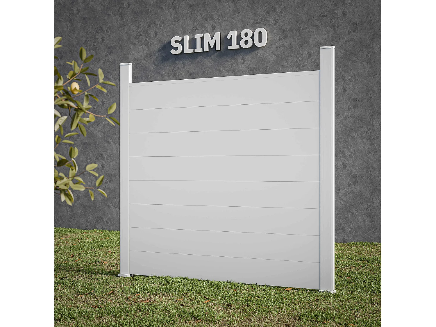 Kit Clôture SLIM PVC Blanc H. 180 cm x L. 5.60 m - 8 Soubassements