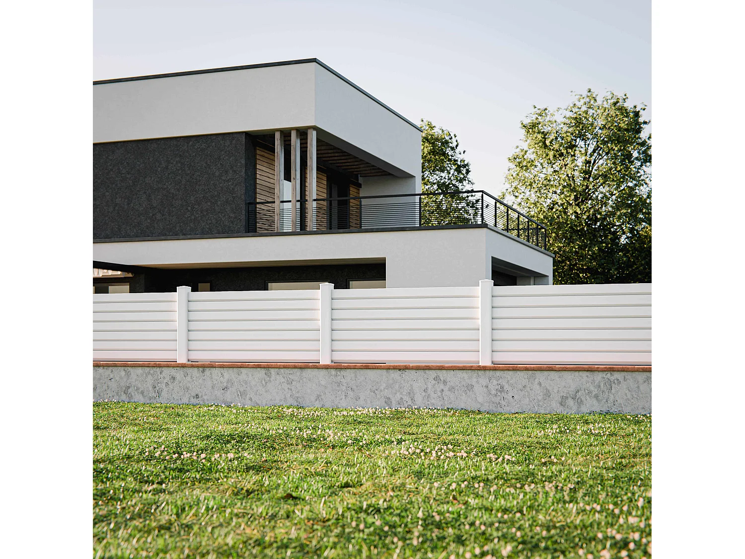 Kit Clôture PRO PVC Blanc H. 90 cm x L. 11.30 m - 7 Lisses claire-voie