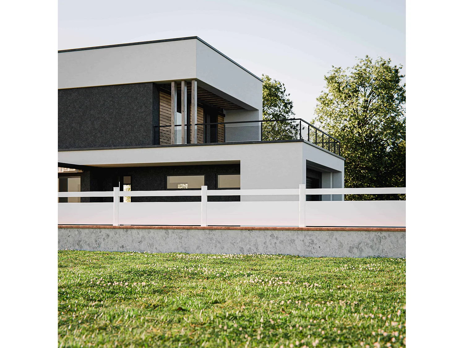 Kit Clôture SLIM PVC Blanc H. 72 cm x L. 11.10 m - 1 lisse + 2 soubassements