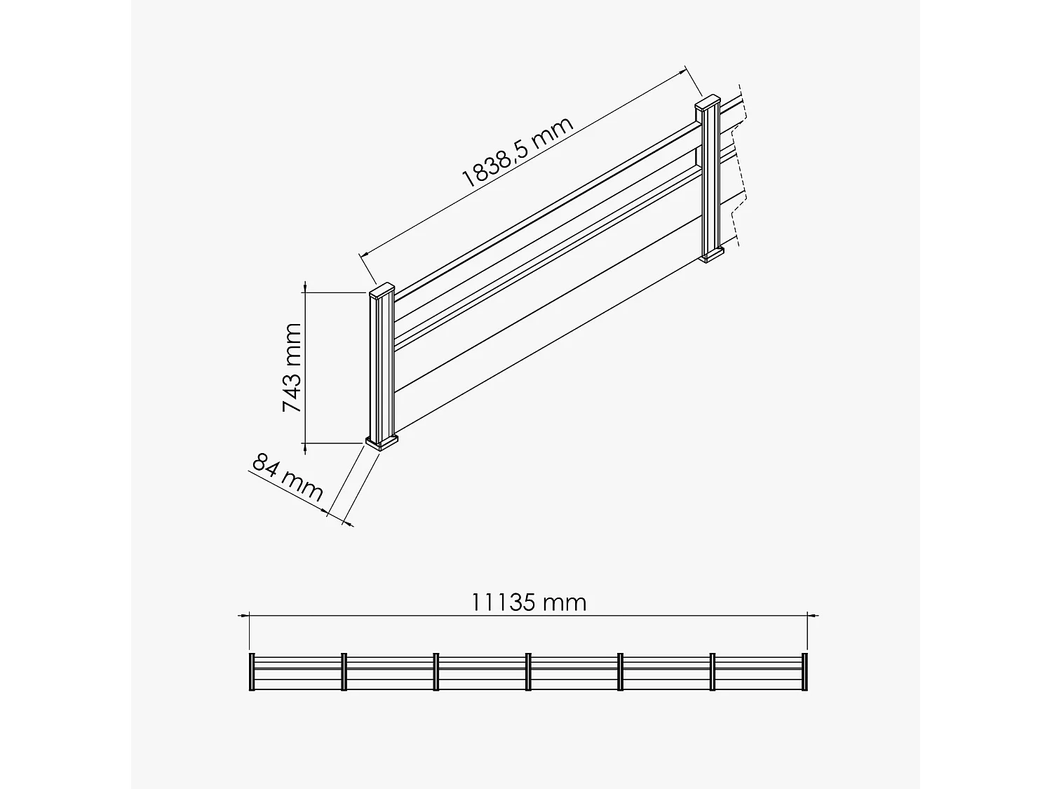 Kit Clôture SLIM PVC Blanc H. 72 cm - 1 lisse + 2 soubassements - 11,10 m