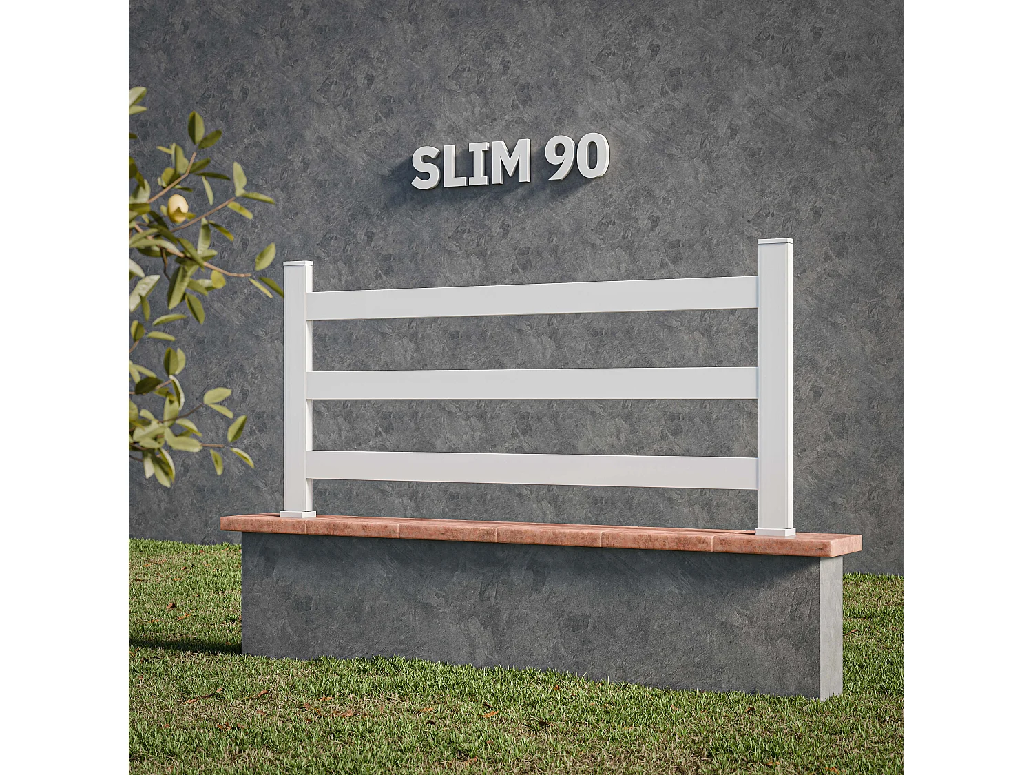 Kit Clôture SLIM PVC Blanc H. 90 cm x L. 5.60 m - 3 Lisses