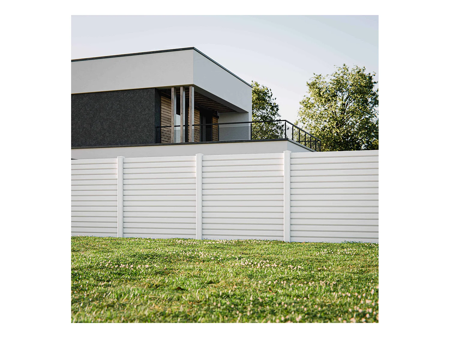 Kit Clôture PRO PVC Blanc H. 180 cm x L. 5.70 m - 15 Lisses claire-voie
