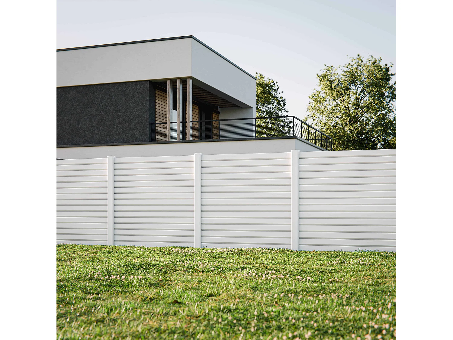 Kit Clôture PRO PVC Blanc H. 180 cm x L. 5.70 m - 15 Lisses claire-voie