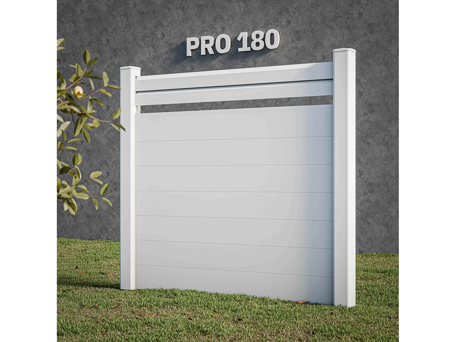 Kit Clôture PRO PVC Blanc H. 180 cm x L. 5.70 m - 2 Lisses claire-voie + 7 Soubassements