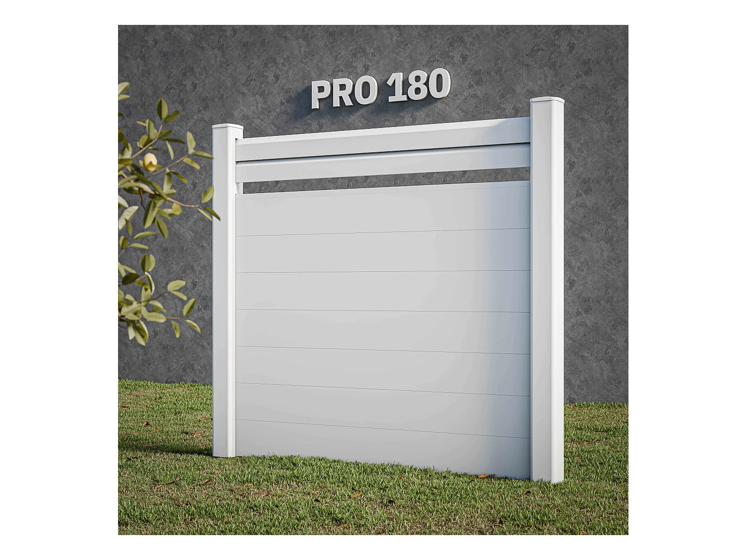 Kit Clôture PRO PVC Blanc H. 180 cm x L. 5.70 m - 2 Lisses claire-voie + 7 Soubassements